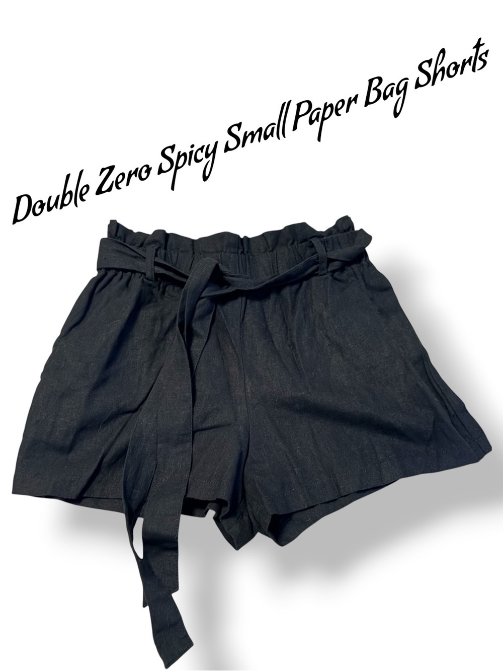 🌼Double Zero Black High-Waist Paper Bag Shorts with Tie